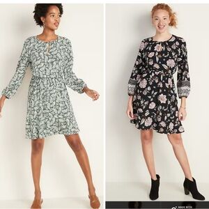 Bundle of 2 Old Navy Waist-Defined, Keyhole, Long Sleeve Dresses